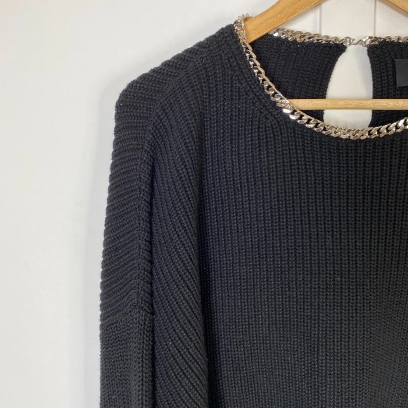 The Kooples Chain Embellished Cropped Cotton Sweater Jumper Black Size 3 - Picture 9 of 14